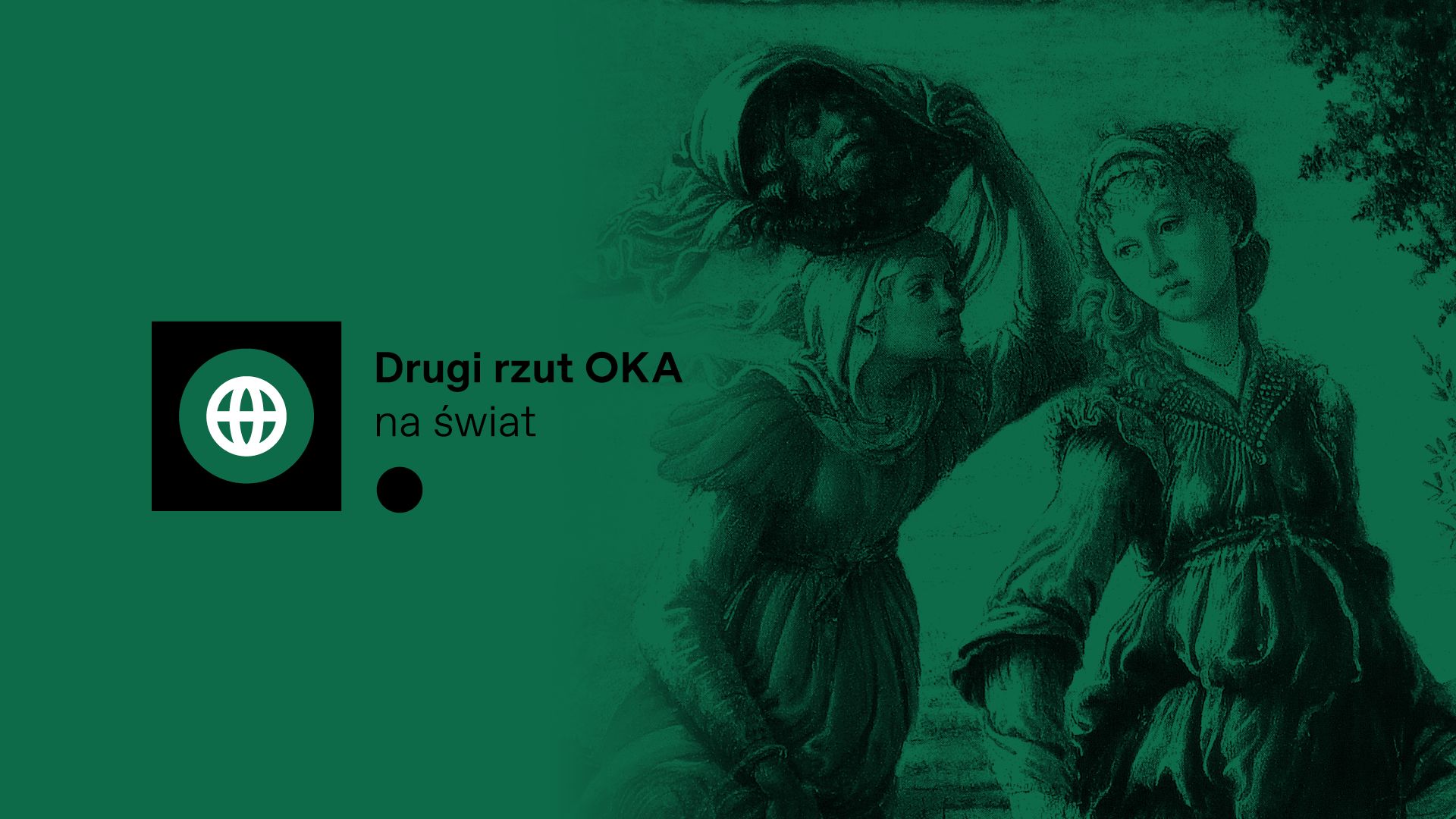 Postaci z XVI-wiecznego obrazu - dama i kobieta z głową mężczyzny niesioną na głowie.