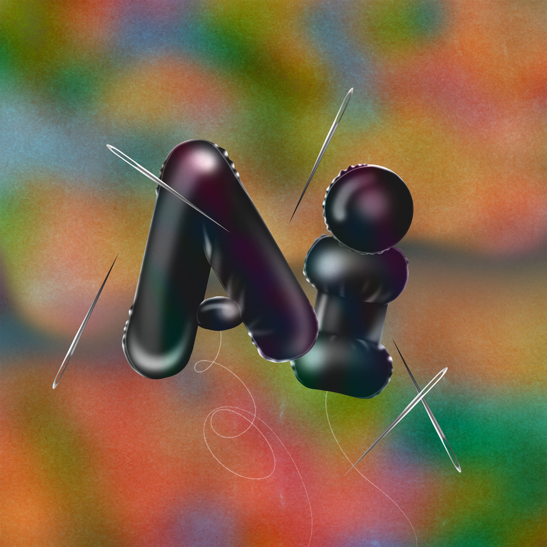 Ilustracja przedstawia balony w kształcie liter A i I przekłuwane igłami.