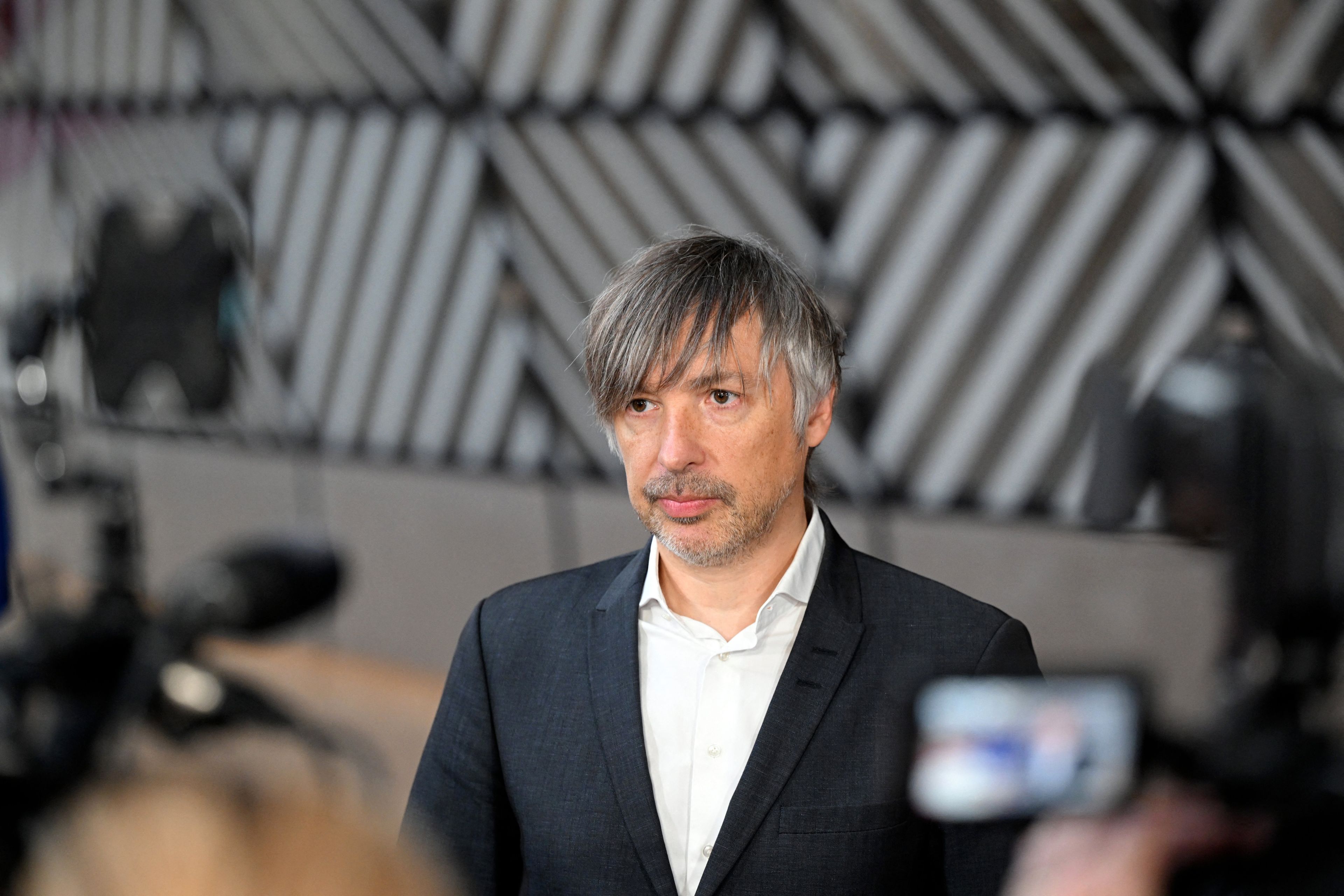 Poland's State Secretary at the Ministry for Climate and Environment Krzysztof Bolesta gives a press statement during an Environment Council in Brussels on November 4, 2025. (Photo by Nicolas TUCAT / AFP)