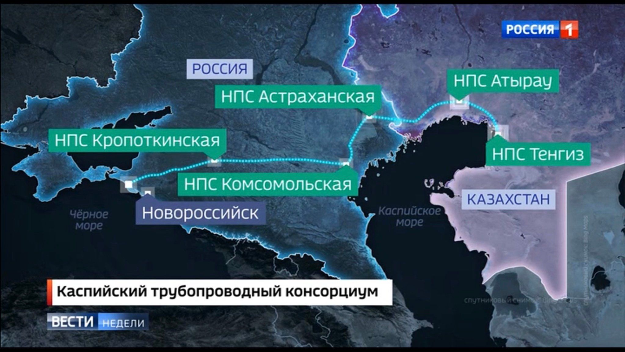 Mapa południa rosji pokazująca przebieg ropociagu