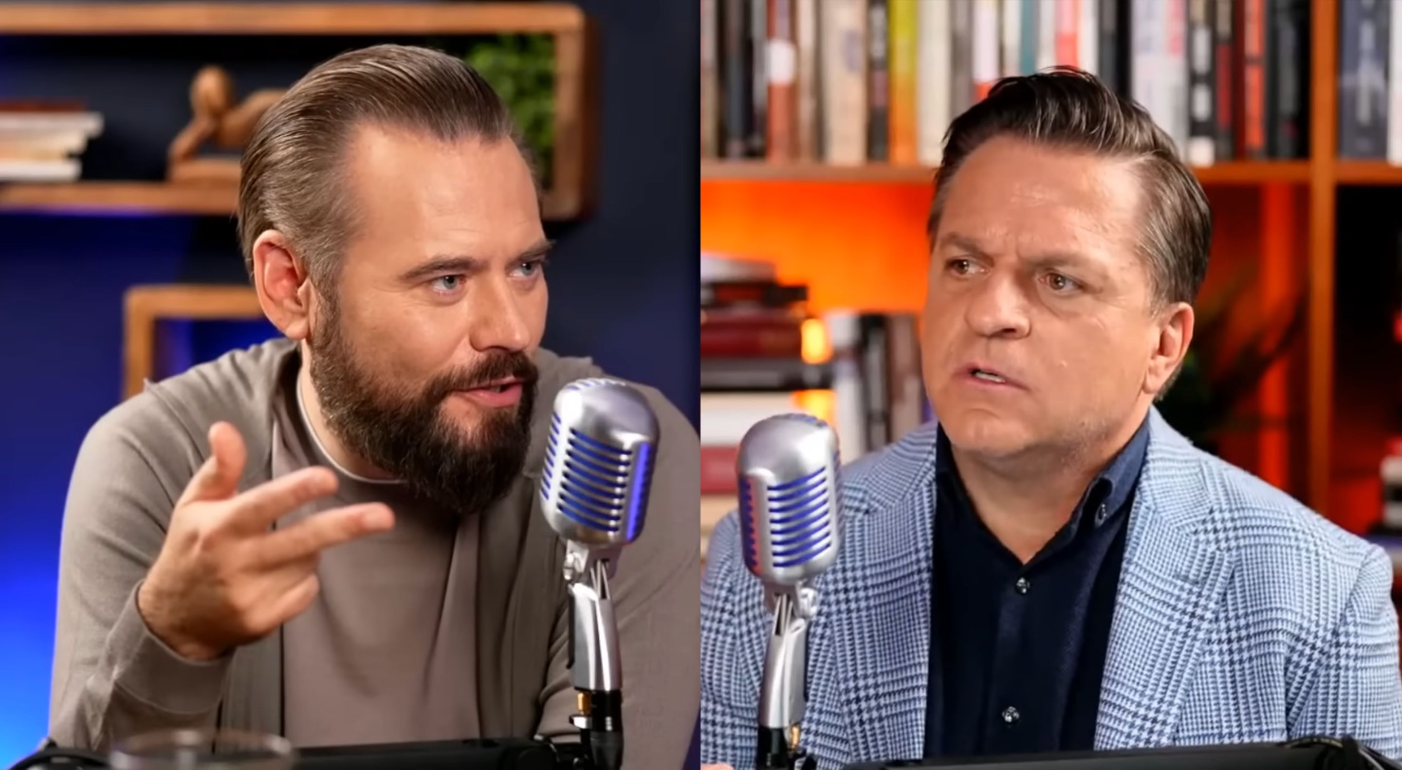 Dwóch mężczyzn w sile wieku, jeden z brodą.