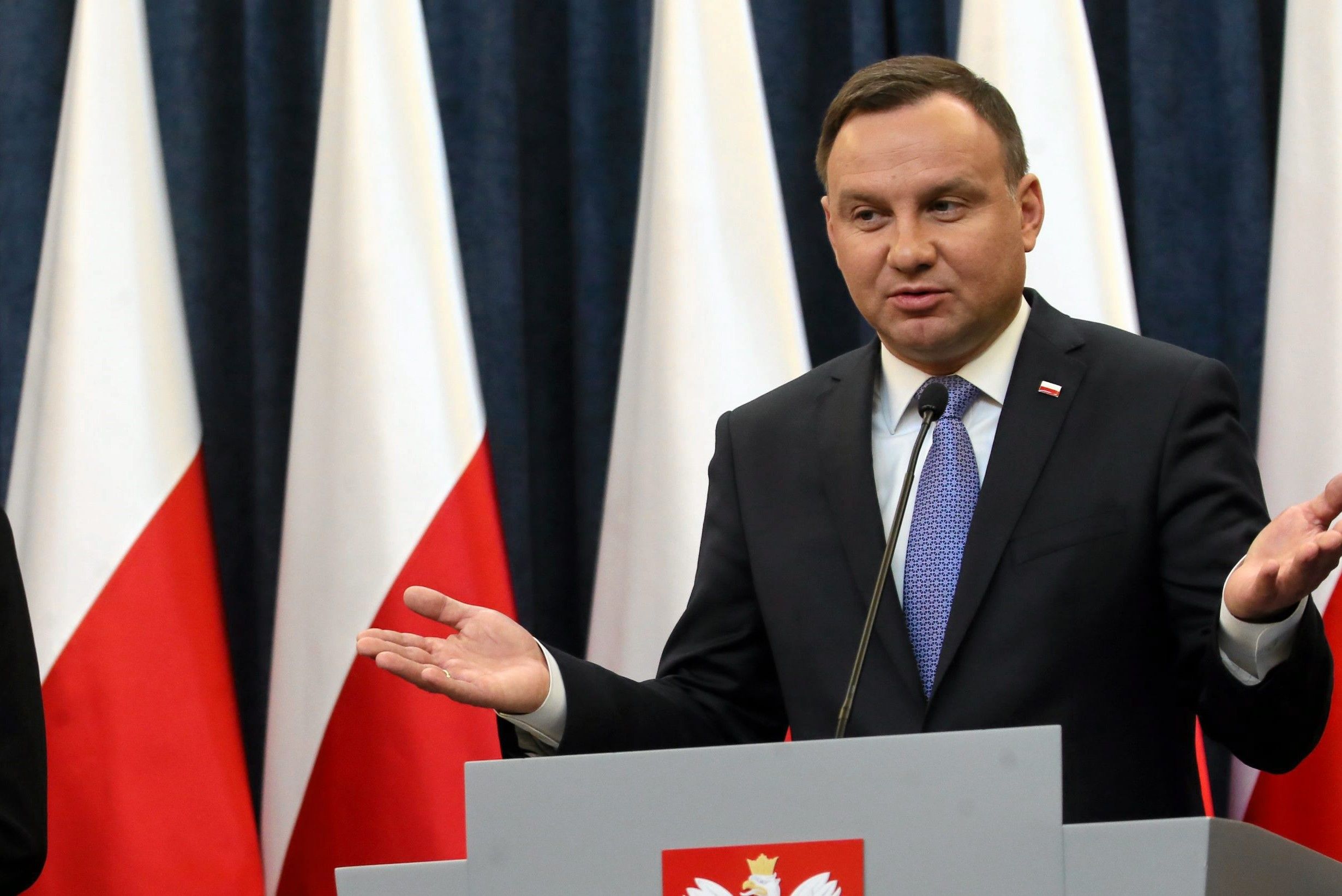08.02.2017  Warszawa. Minister rodziny Elzbieta Rafalska i prezdent Andrzej Duda podczas konferencji podsumowujacej program 500 plus . 
Fot . Kuba Atys / Agencja Gazeta