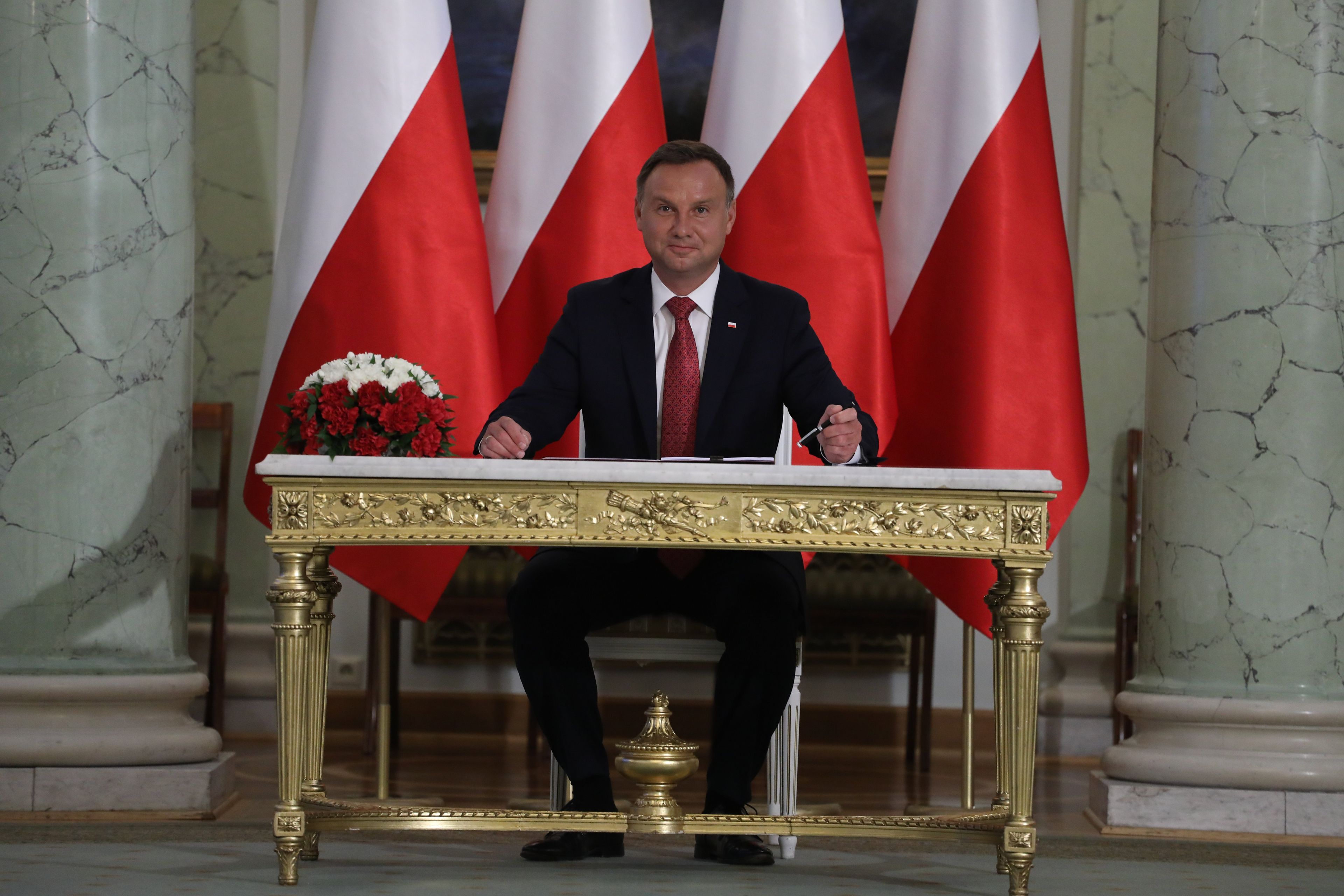 30.07.2018 Warszawa , Palac Prezydencki . Prezydent RP Andrzej Duda podczas podpisania ustawy o zmianie Ustawy o nieodplatnej pomocy prawnej oraz edukacji prawnej oraz niektorych innych ustaw .
Fot. Slawomir Kaminski / Agencja Gazeta