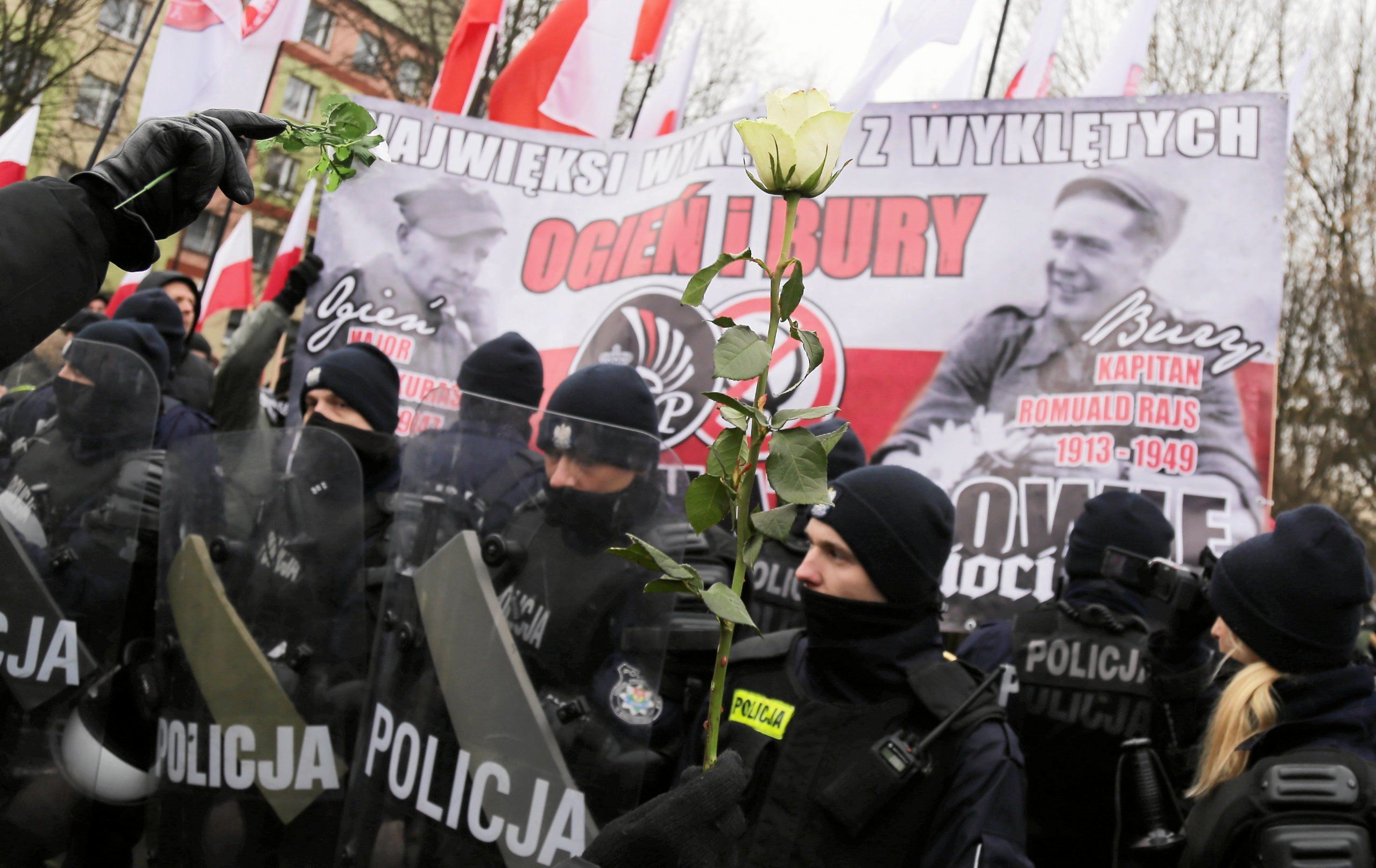 23.02.2019  Hajnowka . Czwarty Hajnowski Marsz Pamieci Zolnierzy Wykletych . Uczestnikami marszu byli ONR , Mlodziez Wszechpolska , Narodowa Hajnowka .
Fot. Agnieszka Sadowska/ Agencja Gazeta. *** Local Caption *** .