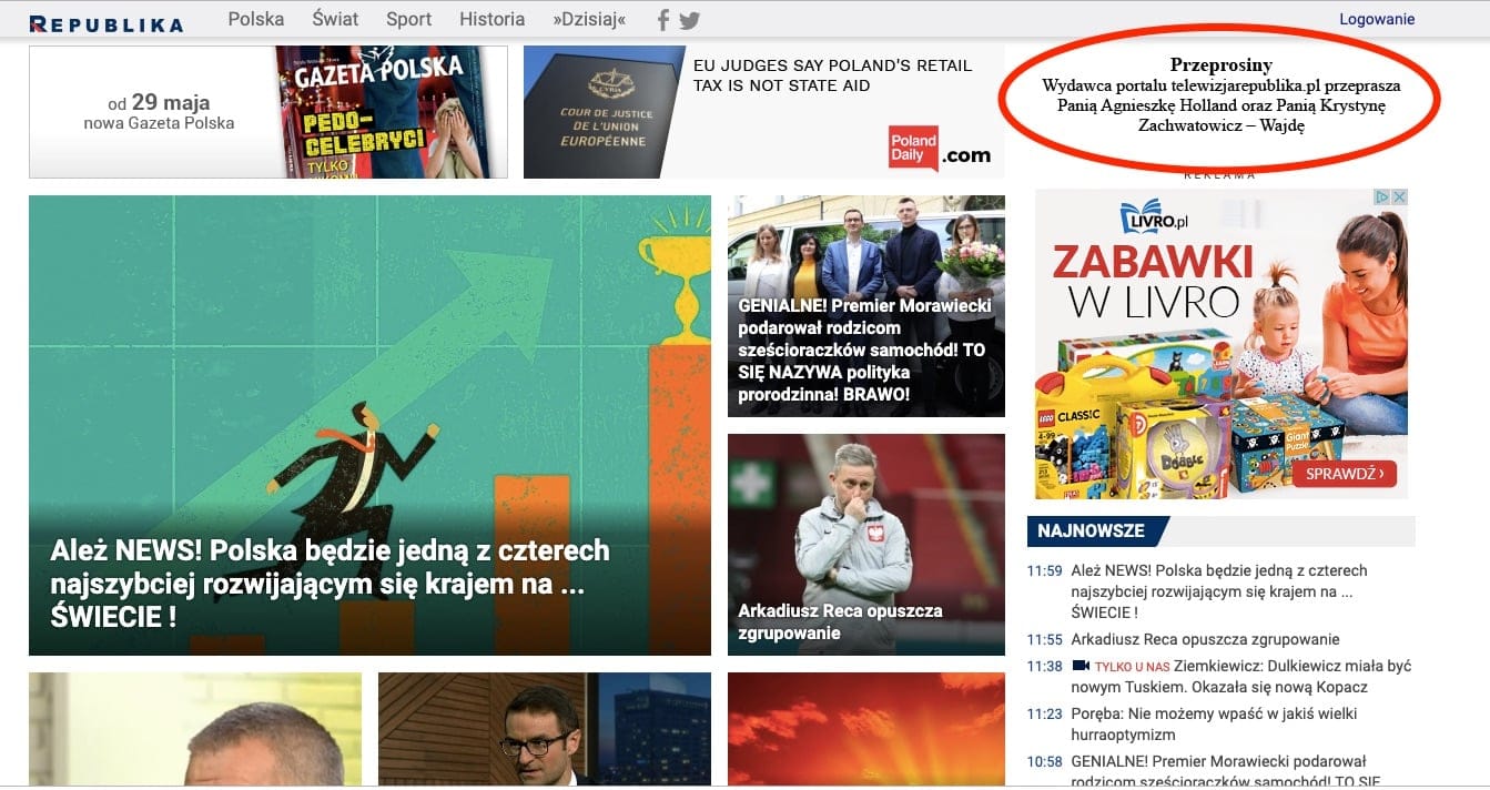 Telewizja Republika przeprasza Agnieszkę Holland i Krystynę Zachwatowicz-Wajdę