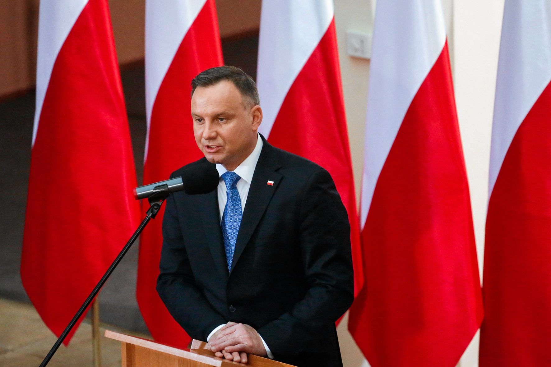 19.01.2020 Wierzchoslawice k. Tarnowa . Prezydent RP Andrzej Duda podczas Ogolnopolskich Obchodow 146 rocznicy urodzin Wincentego Witosa .  Fot. Adrianna Bochenek / Agencja Gazeta