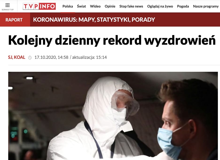 TVP Info: Kolejny dzienny rekord wyzdrowień. Tego dnia padł rekord zakażeń: 9 622, 17.10.2020