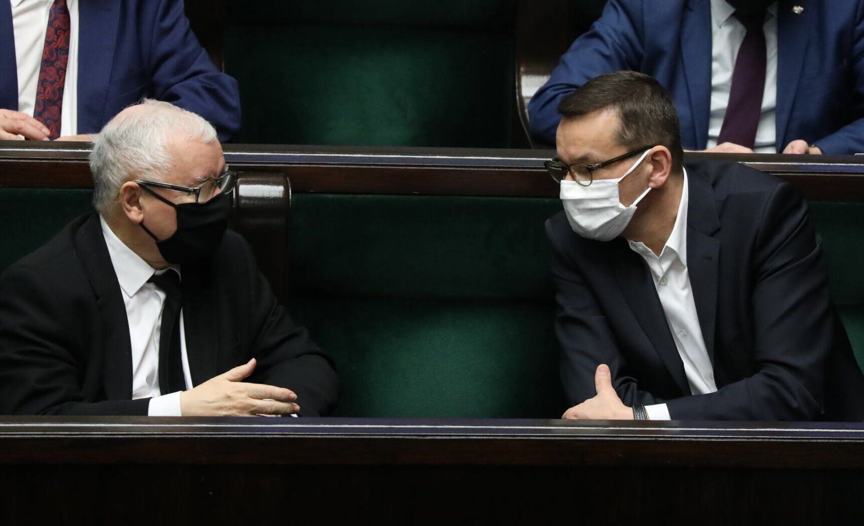 28.11.2020 Warszawa , ul Wiejska , Sejm . Poslowie podczas bloku glosowan , podczas czwartego dnia posiedzenia . nz Jaroslaw Kaczynski i Mateusz Morawiecki
Fot. Slawomir Kaminski / Agencja Gazeta