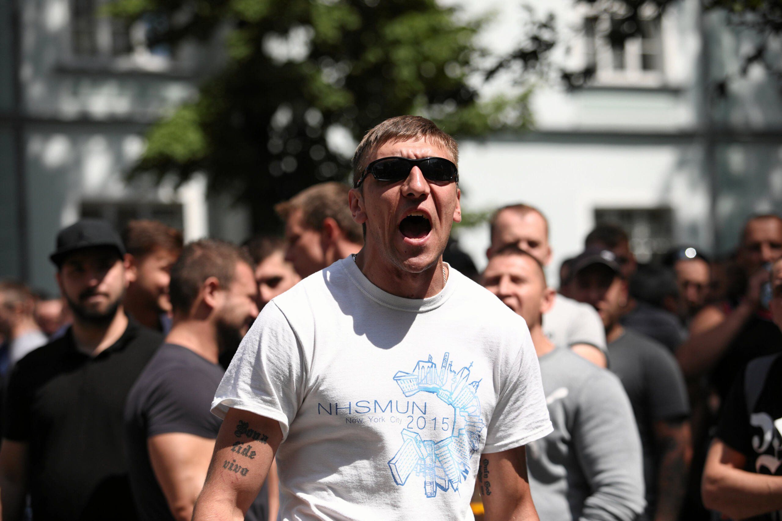 15.07.2019 Jaworzno . Siedziba Tauron Wydobycie , ul . Grunwaldzka . Protest gornikow pod siedziba Tauron .

Fot. Jakub Wlodek / Agencja Gazeta