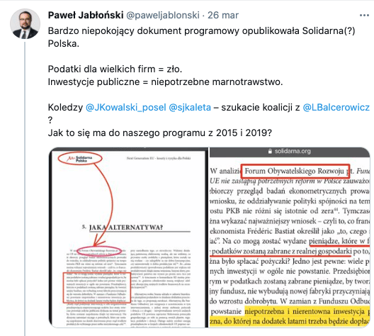 Paweł Jabłoński kontra Sebastian Kaleta, 26 marca 2021, źródło: Twitter