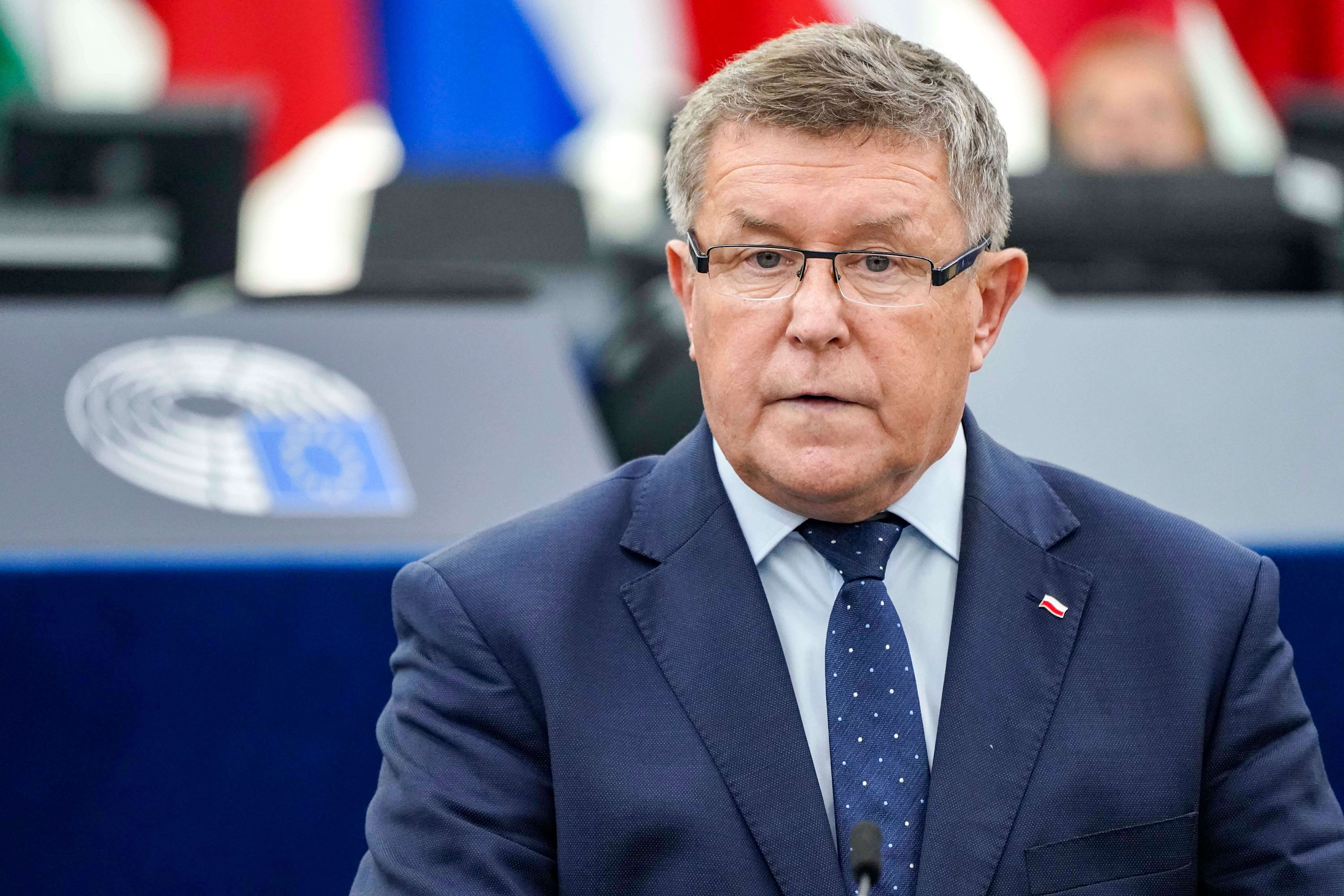 Europoseł PiS Zbigniew Kużmiuk podczas wystąpienia w Parlamencie Europejskim