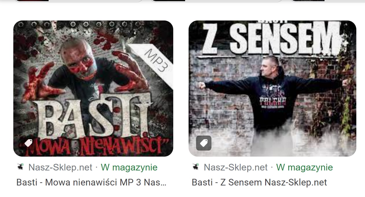 Zrzut ekranu płyt CD rapera Bastiego ze sklepu Grzegorza S.