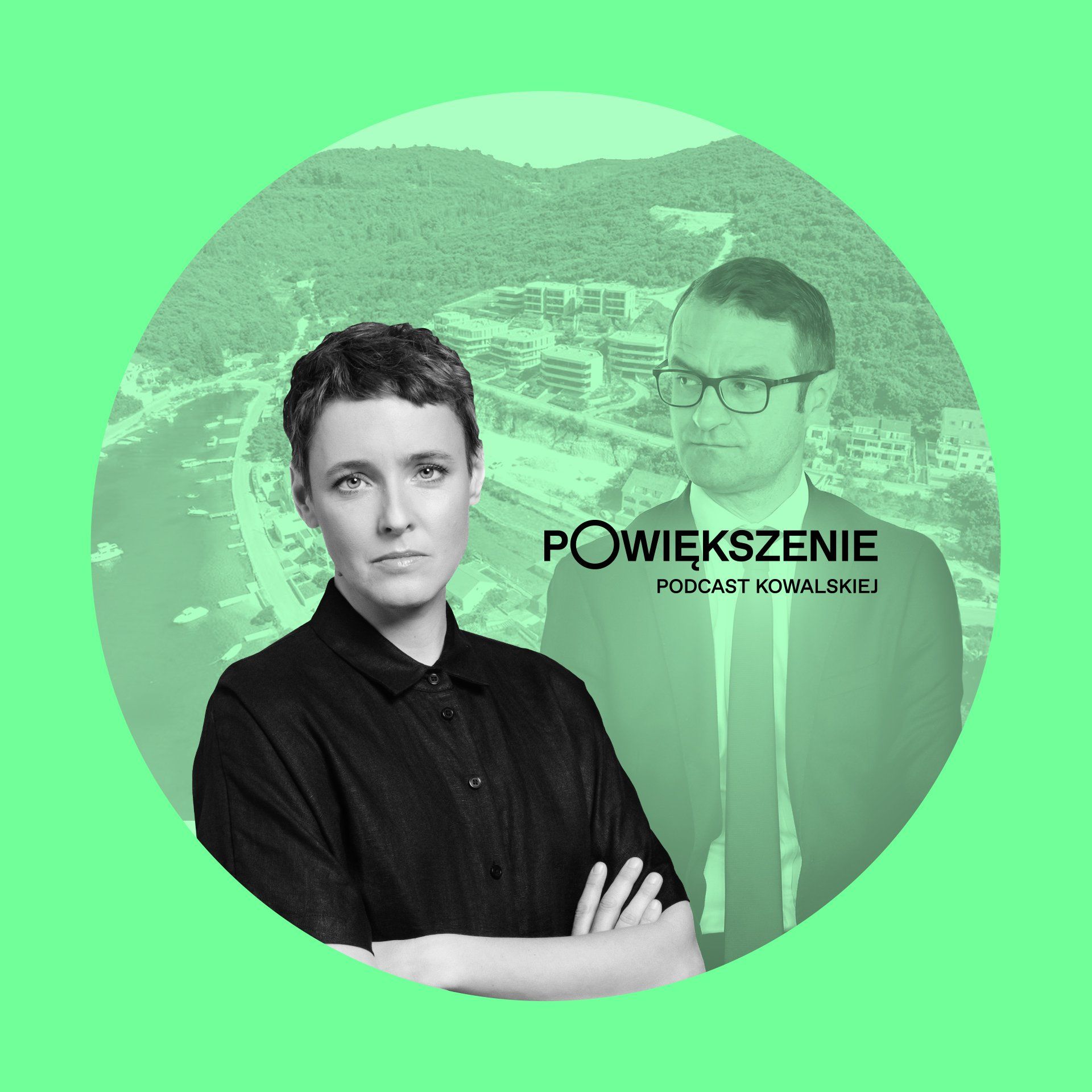 Foto autorki podkastu na zielonym tle