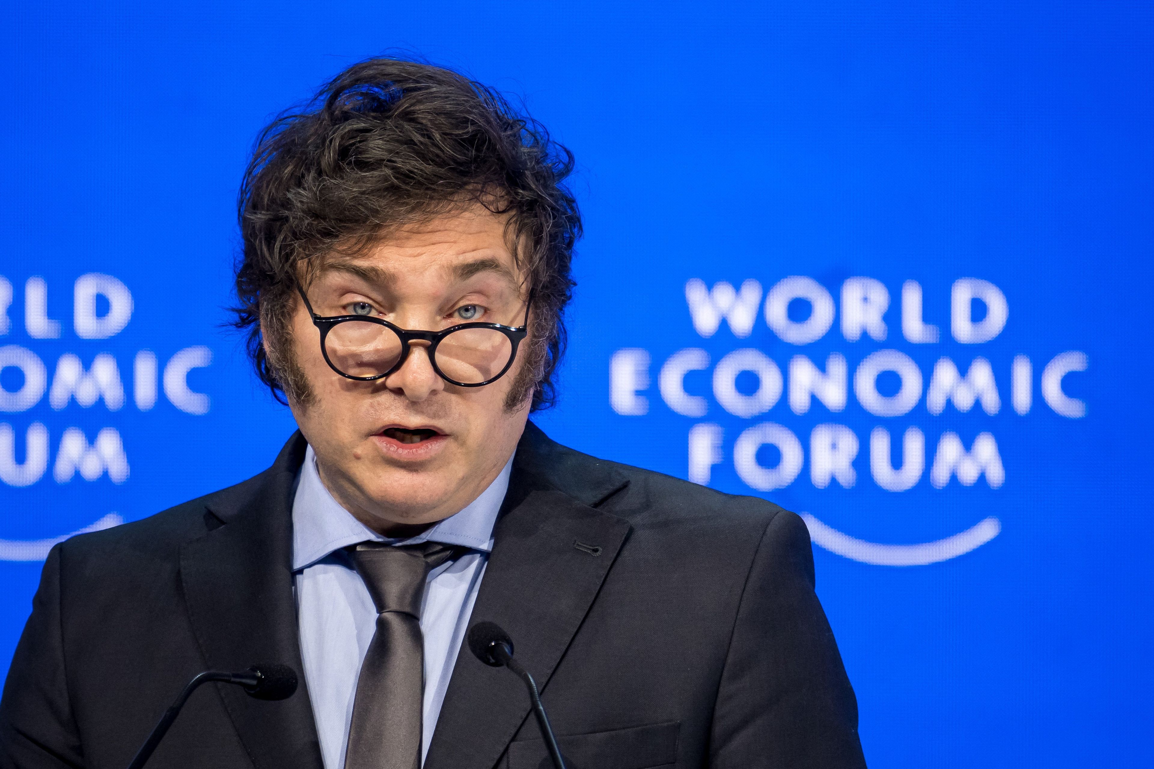 Prezydent Argentyny Javier Milei wygłasza przemówienie na Światowym Forum Ekonomicznym